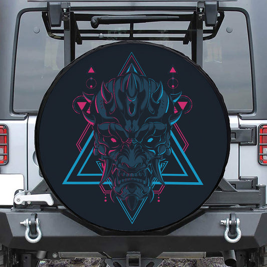 Geometric Japanese Demon Print Tire Cover