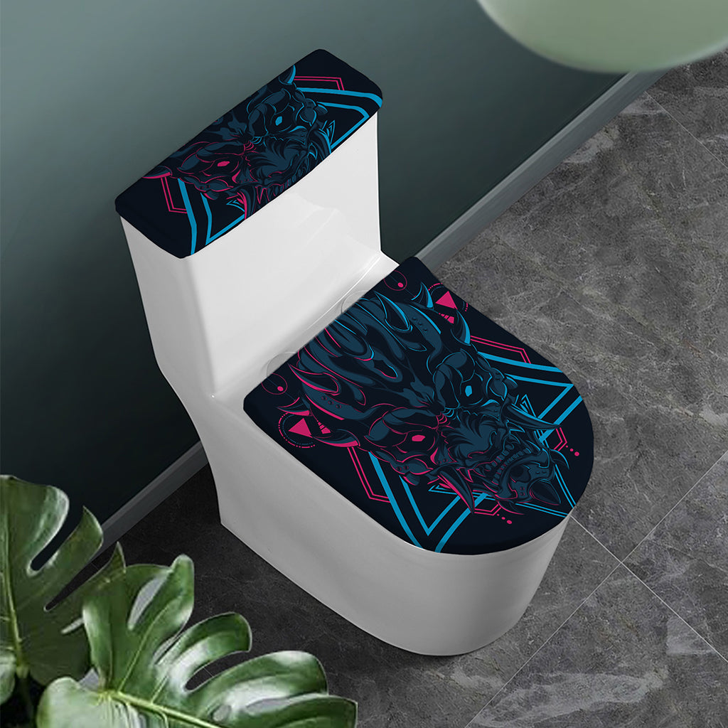 Geometric Japanese Demon Print Toilet Lid And Tank Cover Set