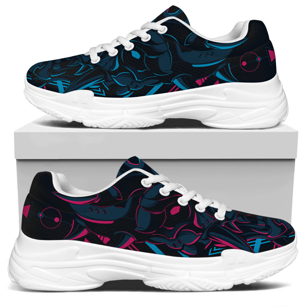 Geometric Japanese Demon Print White Chunky Shoes