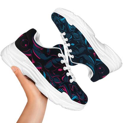 Geometric Japanese Demon Print White Chunky Shoes