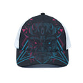 Geometric Japanese Demon Print White Mesh Trucker Hat