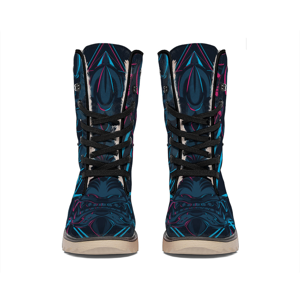 Geometric Japanese Demon Print Winter Boots