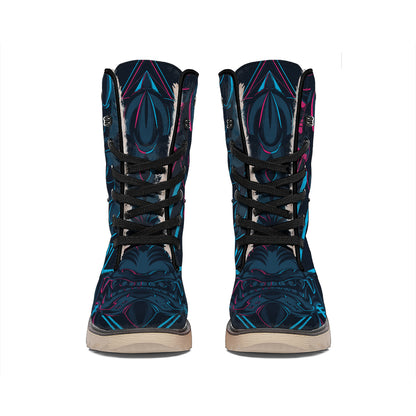 Geometric Japanese Demon Print Winter Boots