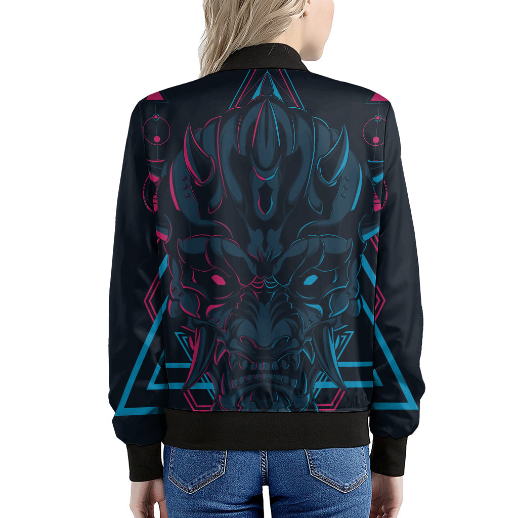 Geometric Japanese Demon Print Women's Bomber Jacket