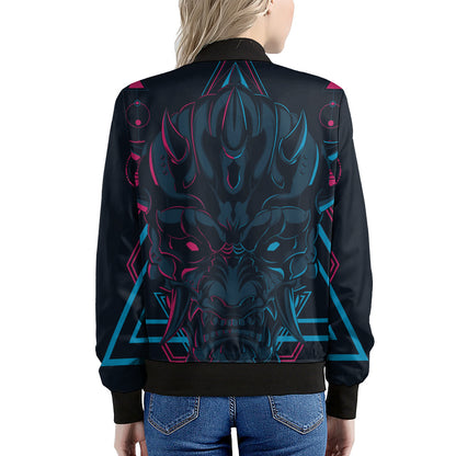 Geometric Japanese Demon Print Women's Bomber Jacket