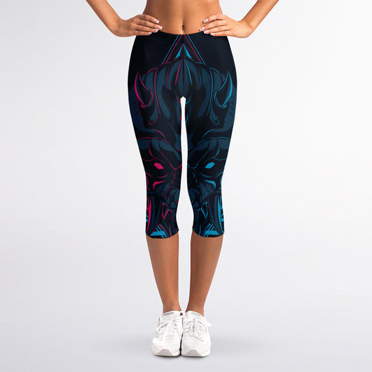 Geometric Japanese Demon Print Women's Capri Leggings