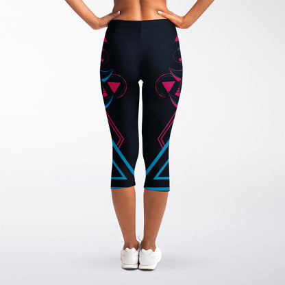 Geometric Japanese Demon Print Women's Capri Leggings