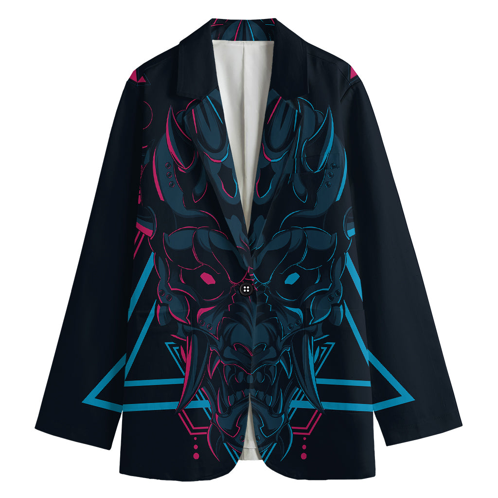 Geometric Japanese Demon Print Women's Cotton Blazer