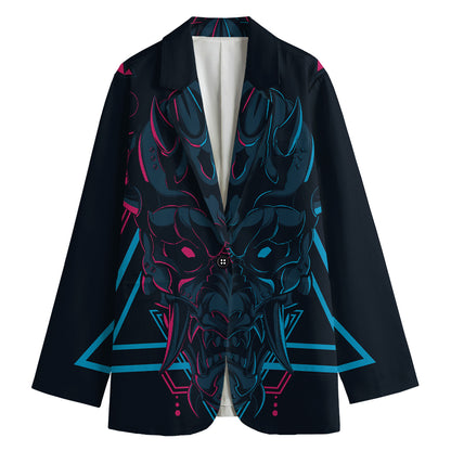 Geometric Japanese Demon Print Women's Cotton Blazer