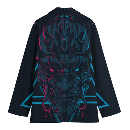 Geometric Japanese Demon Print Women's Cotton Blazer
