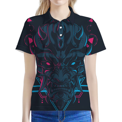 Geometric Japanese Demon Print Women's Polo Shirt