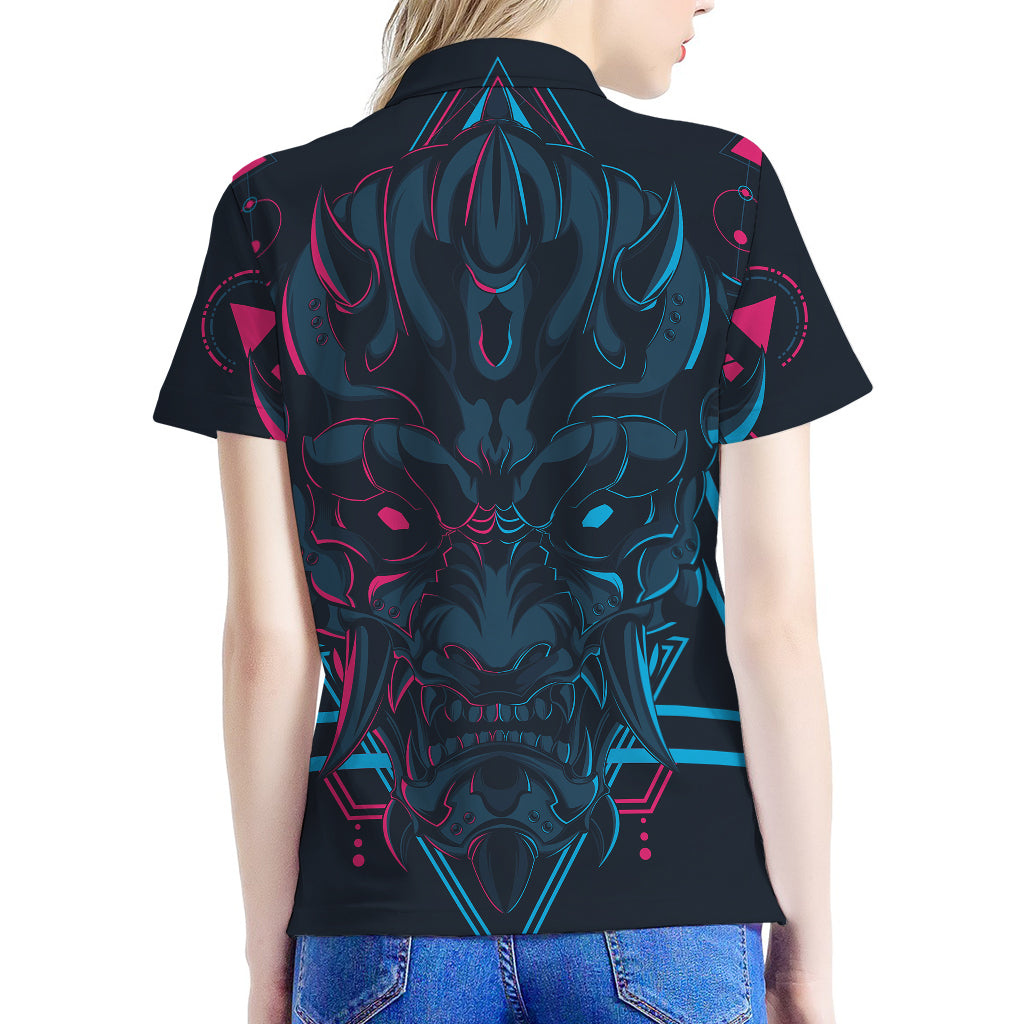 Geometric Japanese Demon Print Women's Polo Shirt