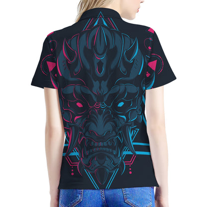 Geometric Japanese Demon Print Women's Polo Shirt