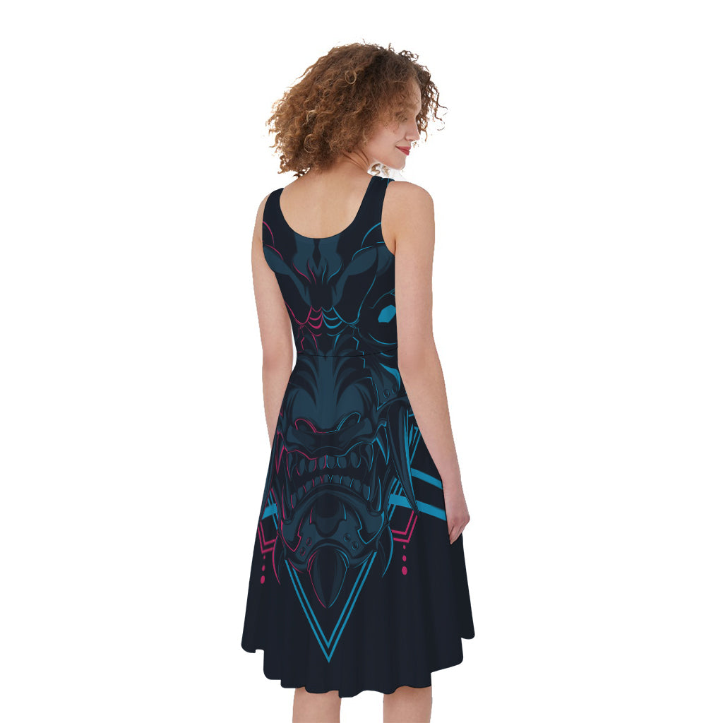 Geometric Japanese Demon Print Women's Sleeveless Dress