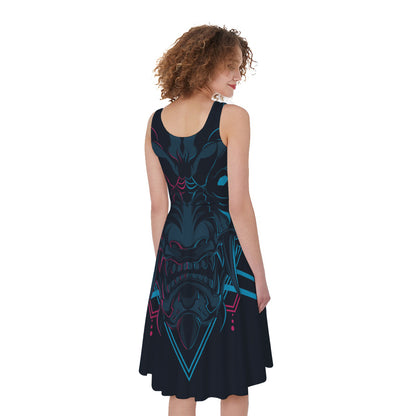 Geometric Japanese Demon Print Women's Sleeveless Dress