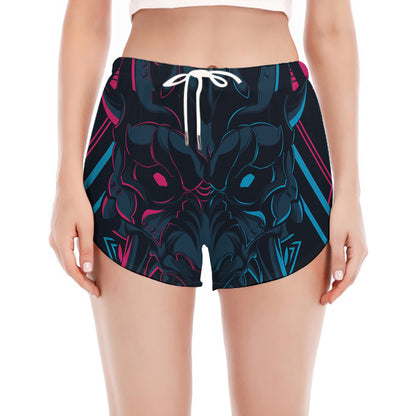 Geometric Japanese Demon Print Women's Split Running Shorts
