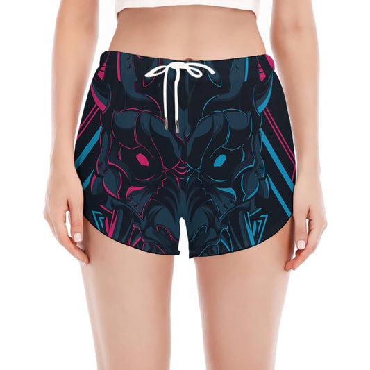 Geometric Japanese Demon Print Women's Split Running Shorts
