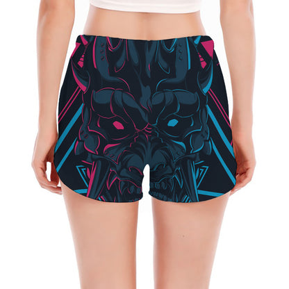 Geometric Japanese Demon Print Women's Split Running Shorts