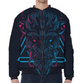 Geometric Japanese Demon Print Zip Sleeve Bomber Jacket