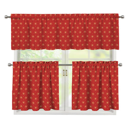 Geometric Japanese Floral Pattern Print 3 Piece Kitchen Curtains