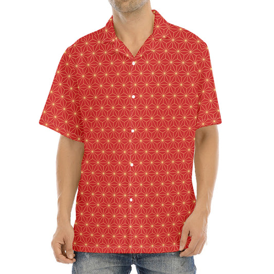 Geometric Japanese Floral Pattern Print Aloha Shirt