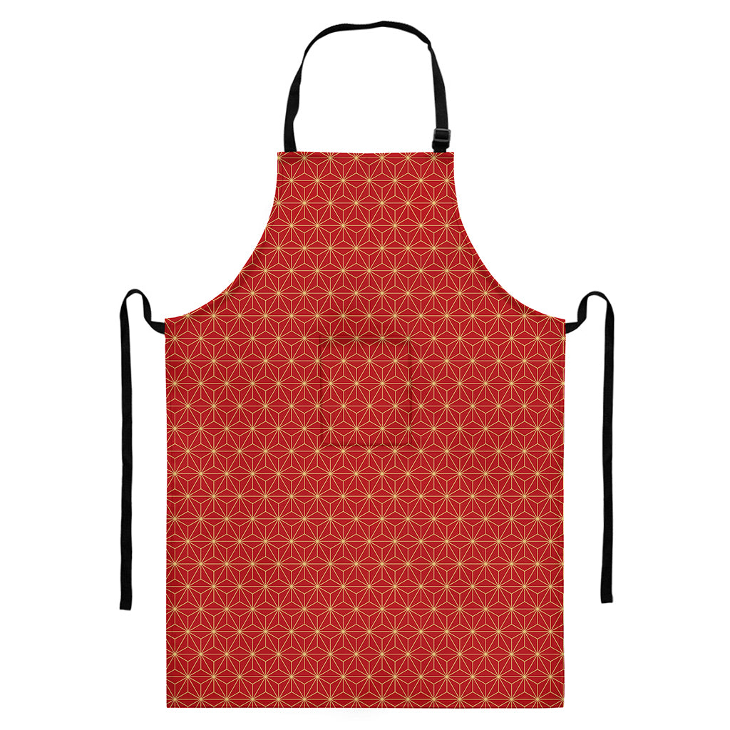 Geometric Japanese Floral Pattern Print Bib Apron With Pocket