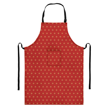 Geometric Japanese Floral Pattern Print Bib Apron With Pocket