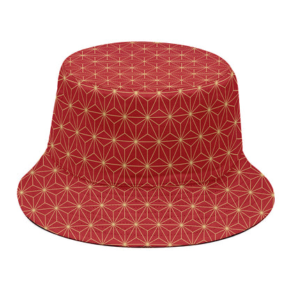 Geometric Japanese Floral Pattern Print Bucket Hat