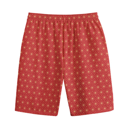 Geometric Japanese Floral Pattern Print Cotton Shorts