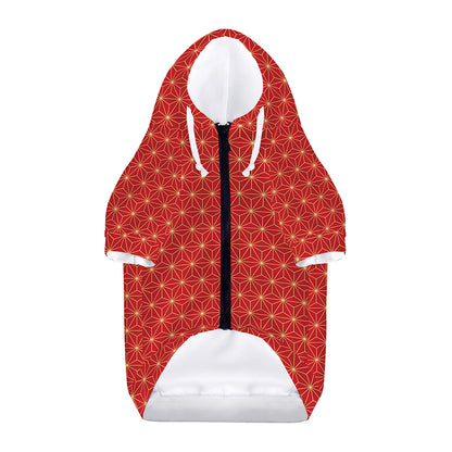 Geometric Japanese Floral Pattern Print Dog Zip Up Hoodie