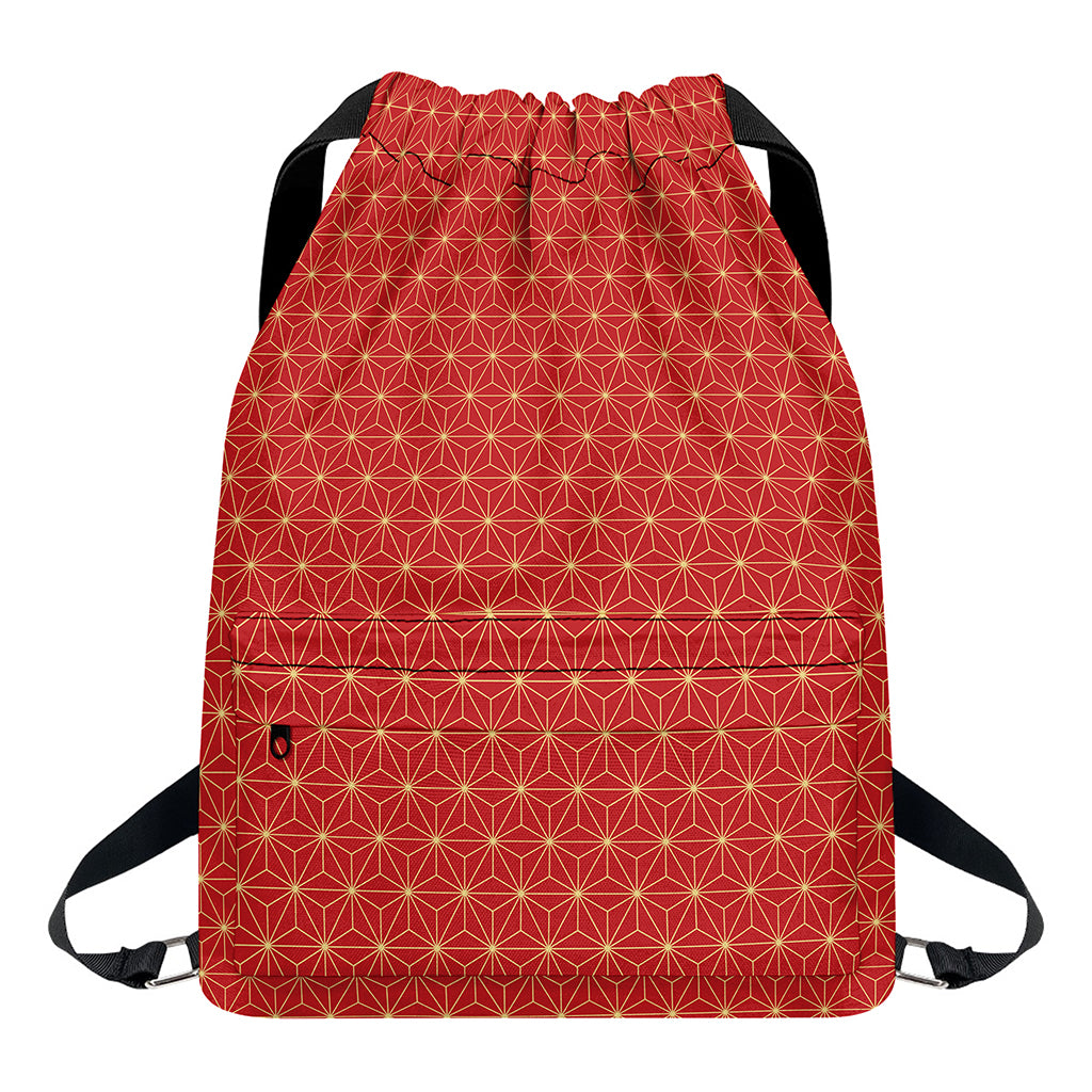 Geometric Japanese Floral Pattern Print Drawstring Backpack