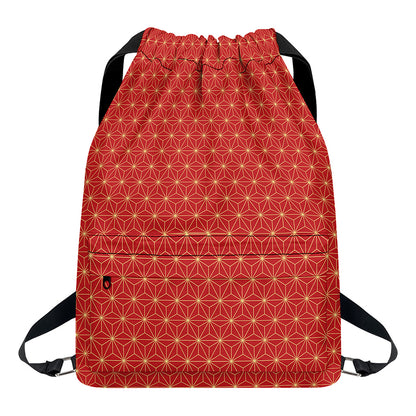 Geometric Japanese Floral Pattern Print Drawstring Backpack