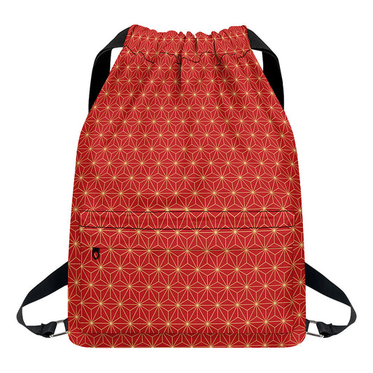 Geometric Japanese Floral Pattern Print Drawstring Backpack
