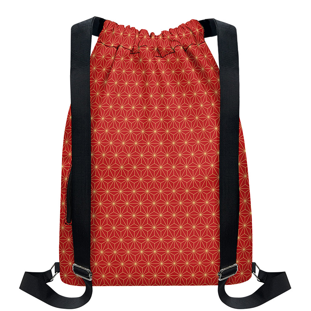 Geometric Japanese Floral Pattern Print Drawstring Backpack