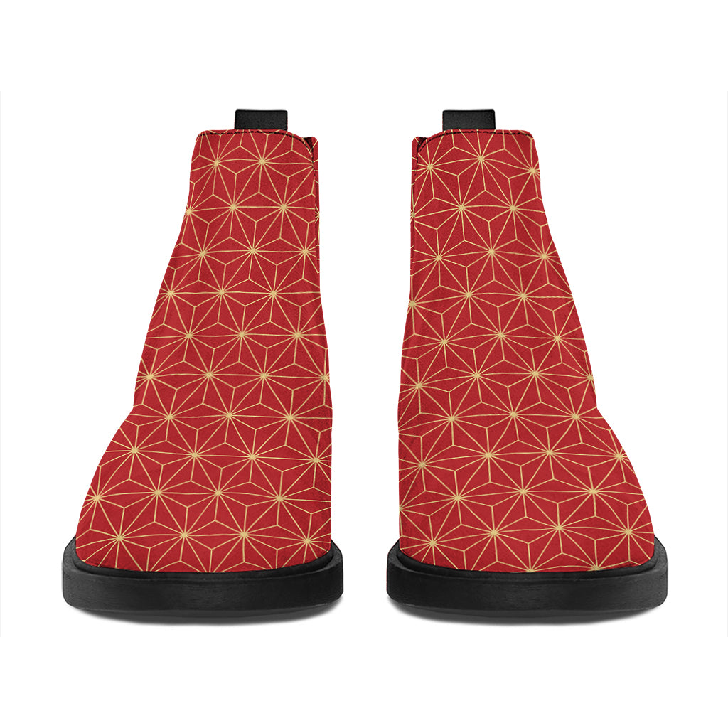 Geometric Japanese Floral Pattern Print Flat Ankle Boots