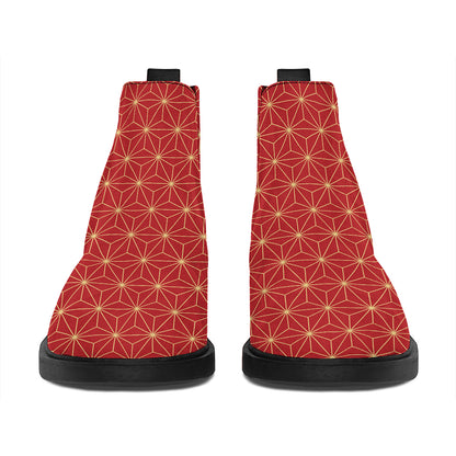 Geometric Japanese Floral Pattern Print Flat Ankle Boots
