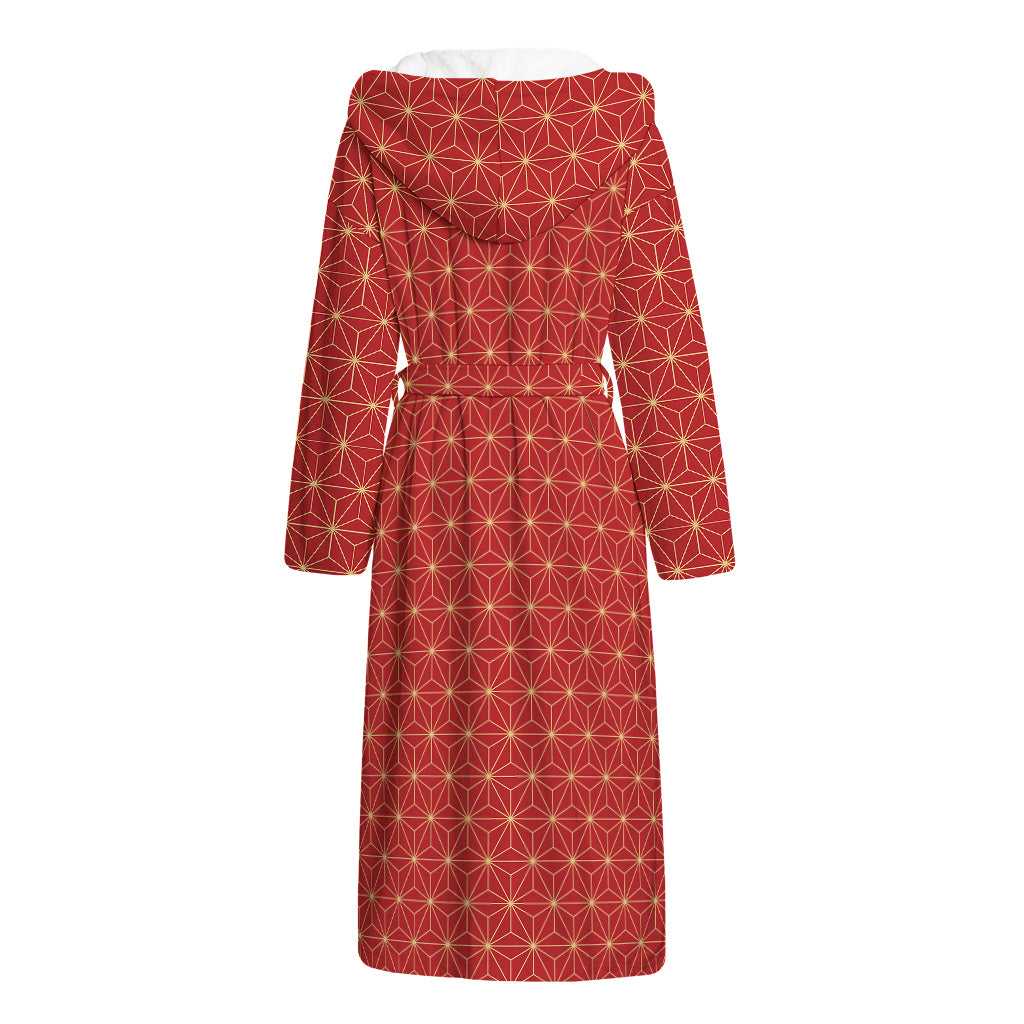 Geometric Japanese Floral Pattern Print Hooded Bathrobe