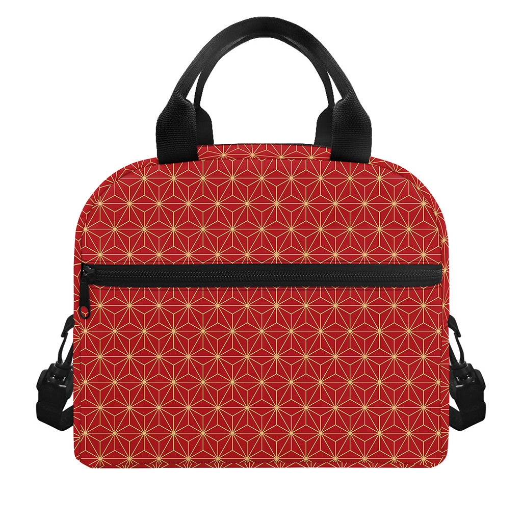 Geometric Japanese Floral Pattern Print Insulated Lunch Bag