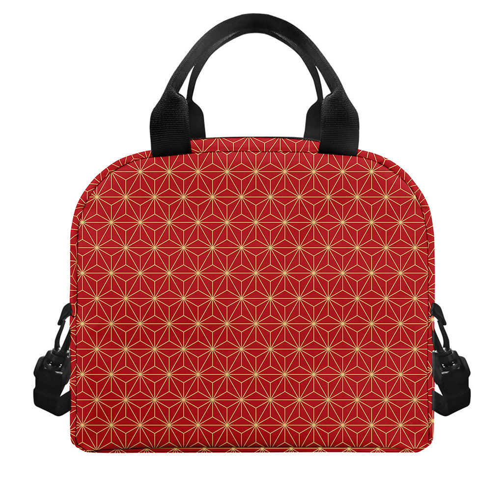Geometric Japanese Floral Pattern Print Insulated Lunch Bag
