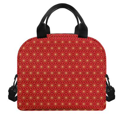 Geometric Japanese Floral Pattern Print Insulated Lunch Bag