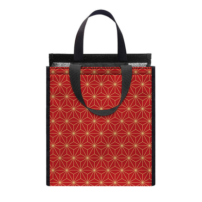 Geometric Japanese Floral Pattern Print Insulated Lunch Tote