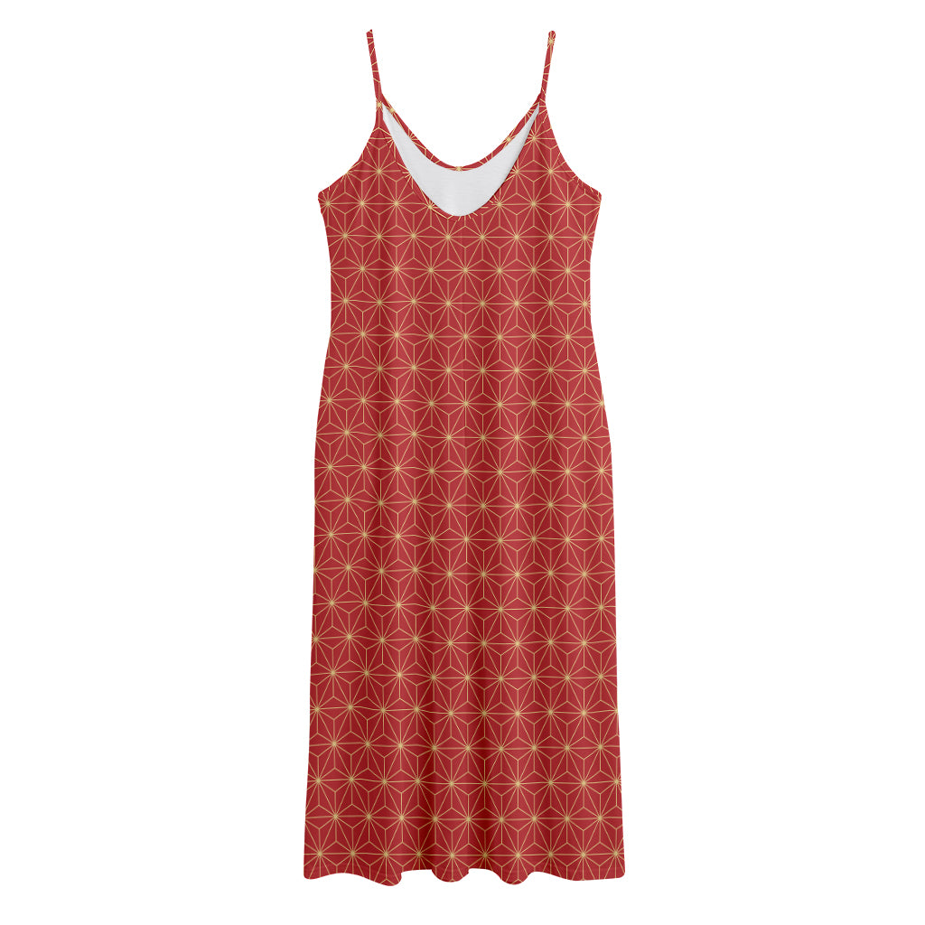 Geometric Japanese Floral Pattern Print Jersey Midi Cami Dress