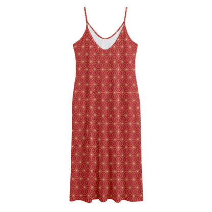 Geometric Japanese Floral Pattern Print Jersey Midi Cami Dress