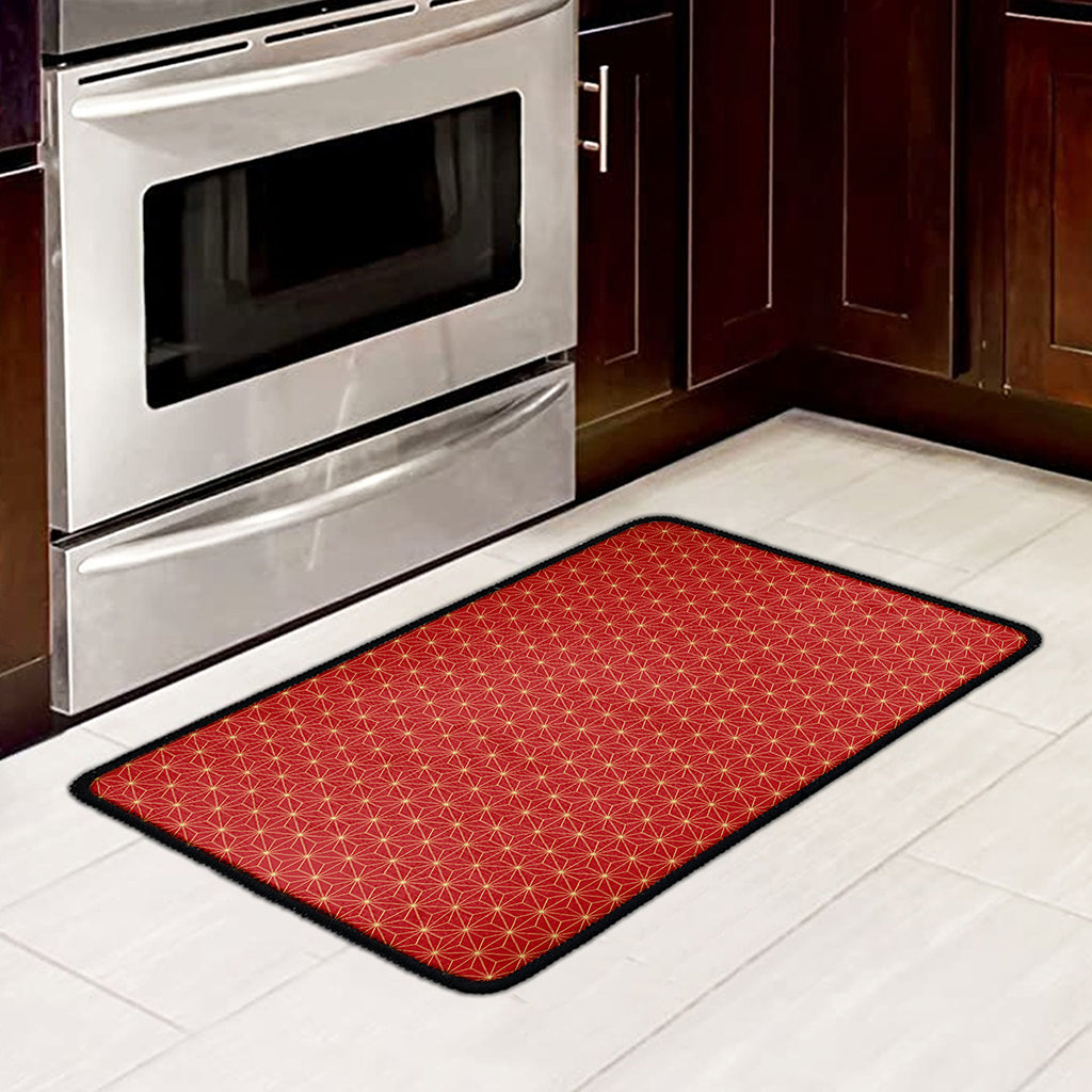 Geometric Japanese Floral Pattern Print Kitchen Mat