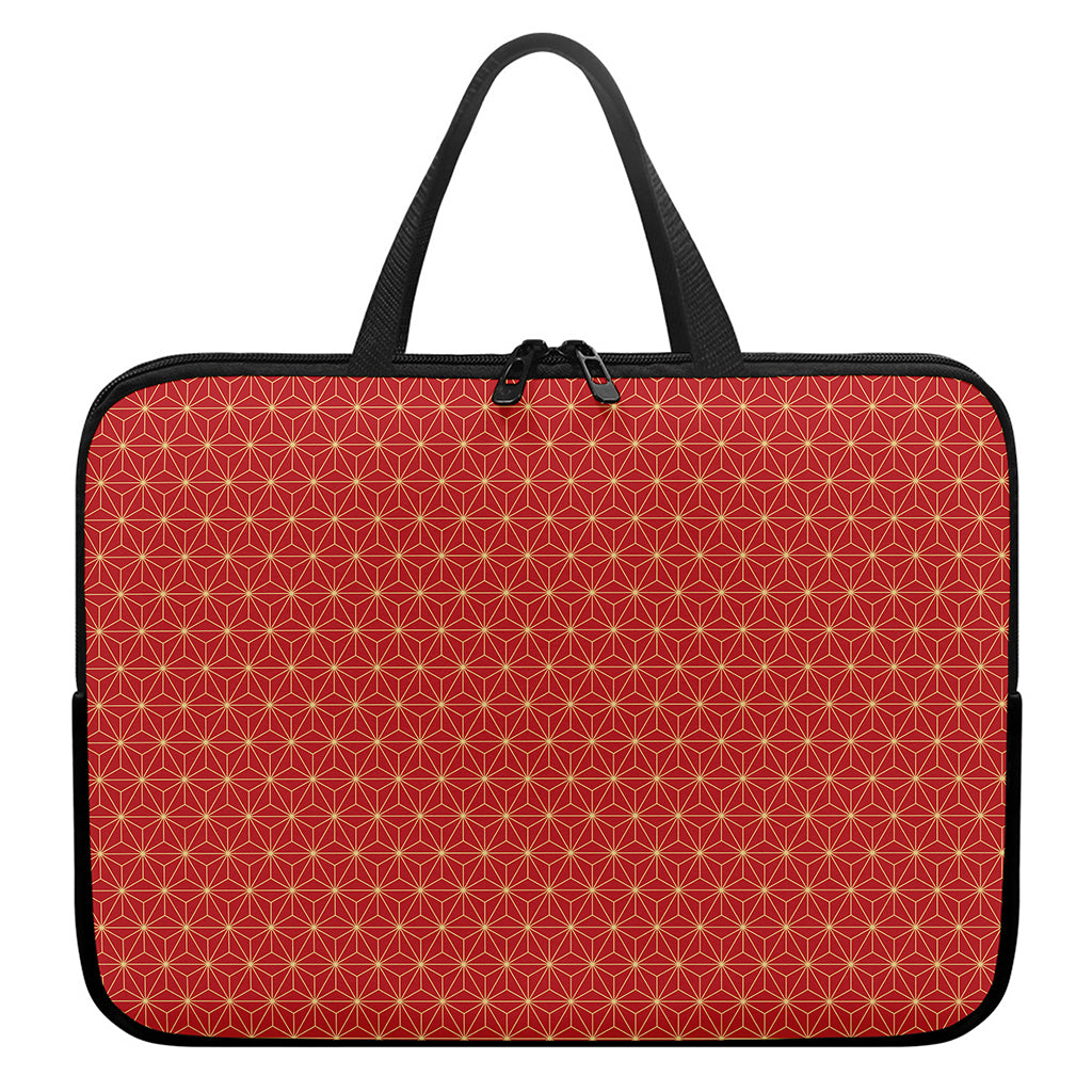 Geometric Japanese Floral Pattern Print Laptop Sleeve With Handle