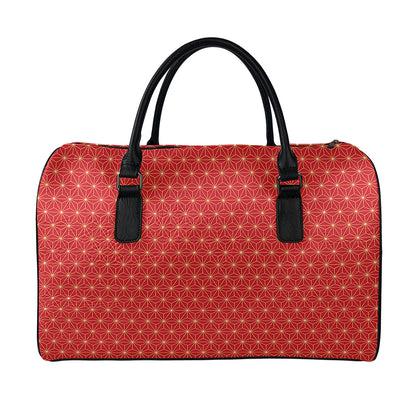 Geometric Japanese Floral Pattern Print Leather Duffle Bag