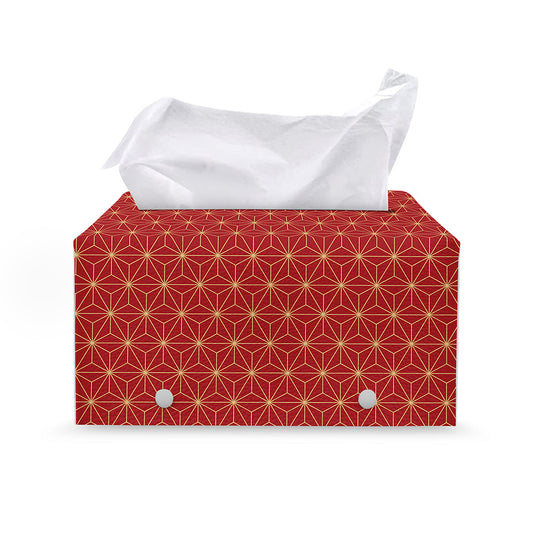 Geometric Japanese Floral Pattern Print Leather Tissue Box Cover