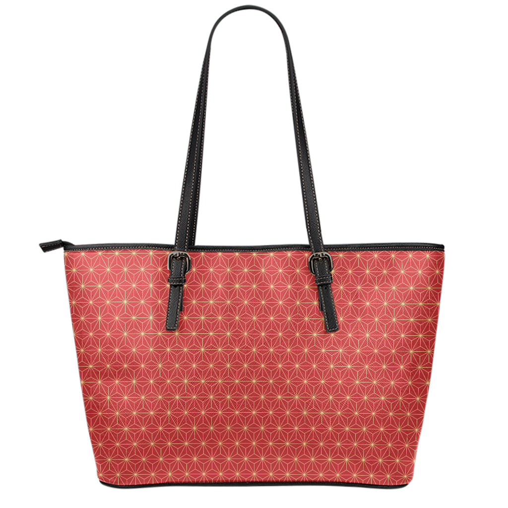 Geometric Japanese Floral Pattern Print Leather Tote Bag