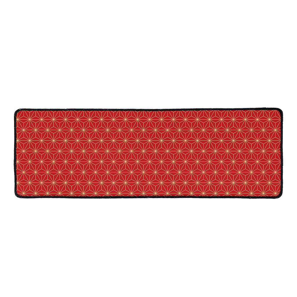 Geometric Japanese Floral Pattern Print Long Kitchen Mat