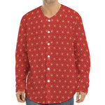 Geometric Japanese Floral Pattern Print Long Sleeve Baseball Jersey